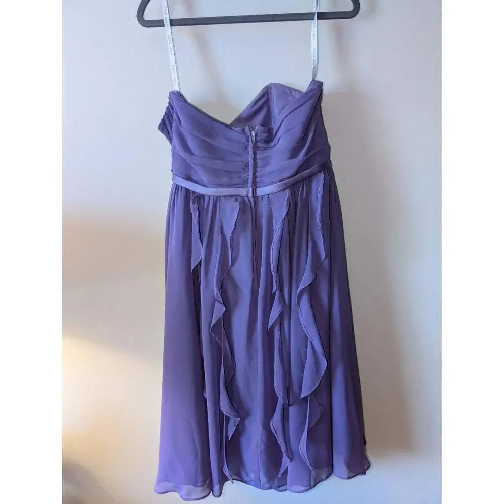 Alfred Angelo Dress Womens Size 8 Purple Midi Shoulder Less Ruffled Layers Forma